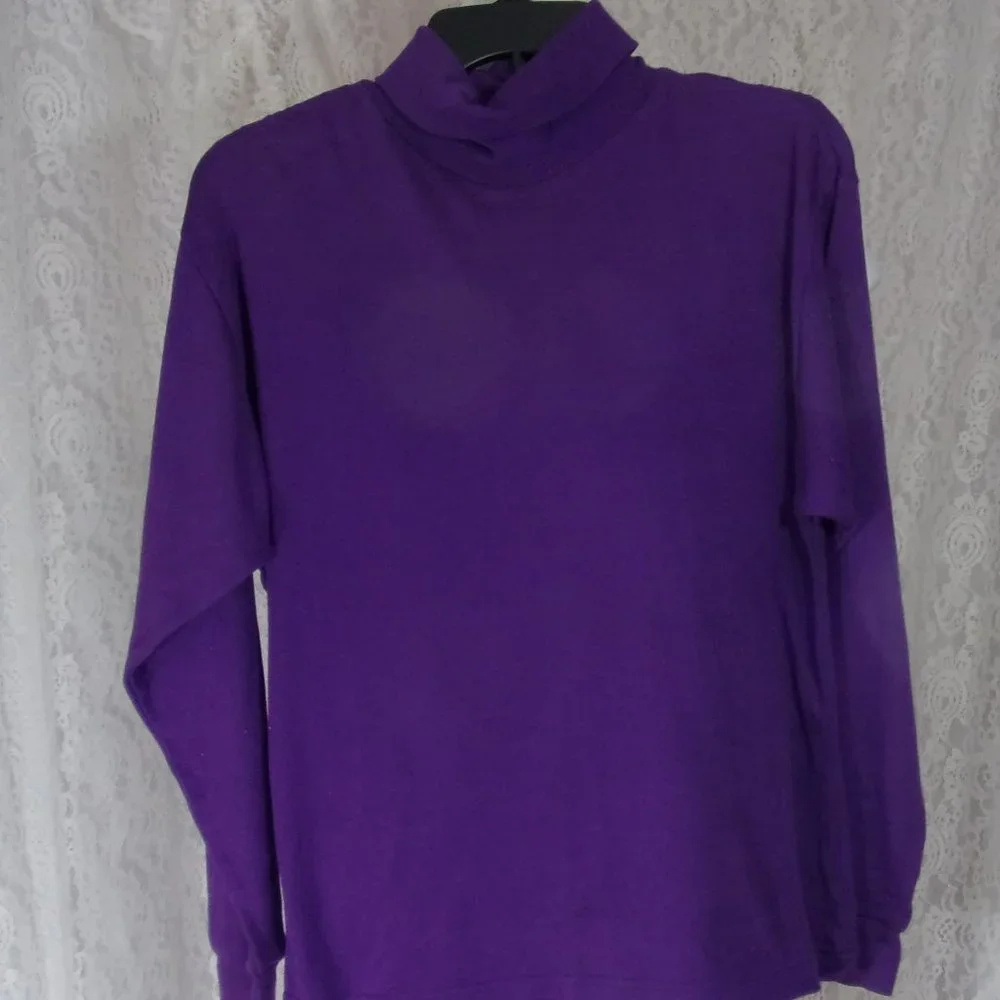 Trend Basic Purple Turtleneck Top Tee Blouse Size M